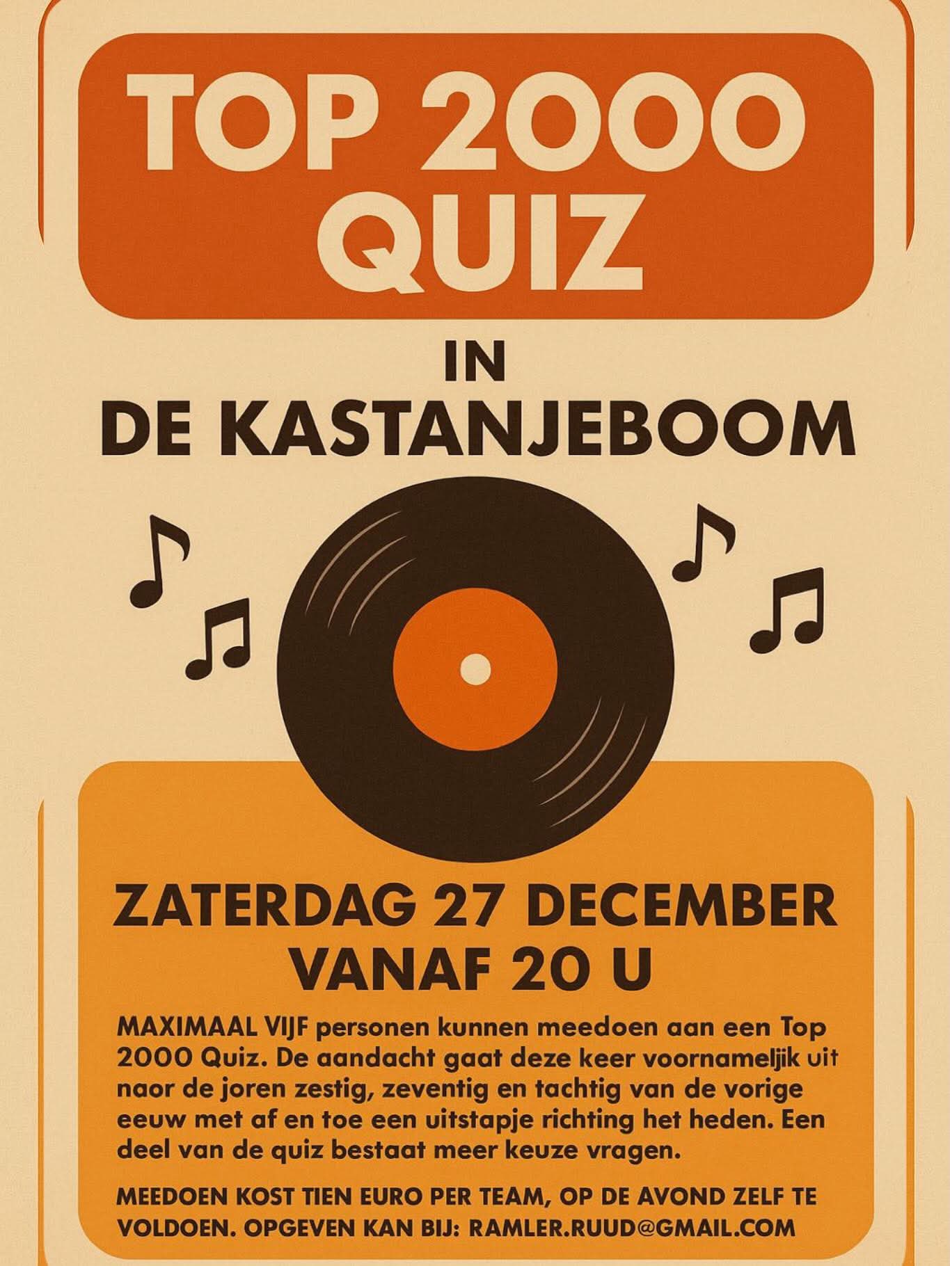 Top 2000 quiz 27 december in de Kastanjeboom 